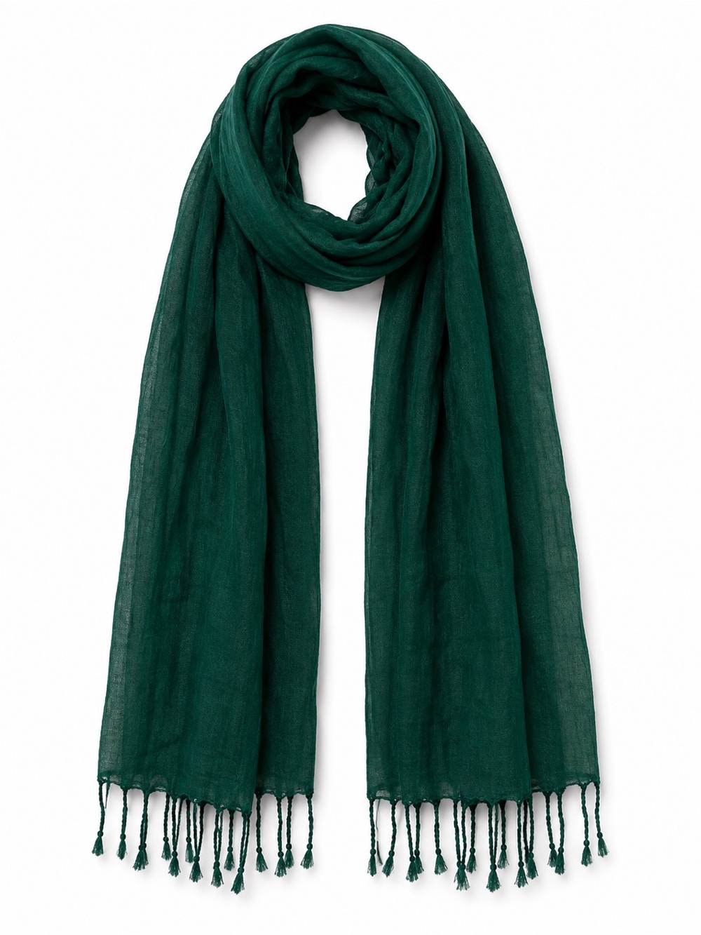 Dark Green Lightweight Fringe Scarf